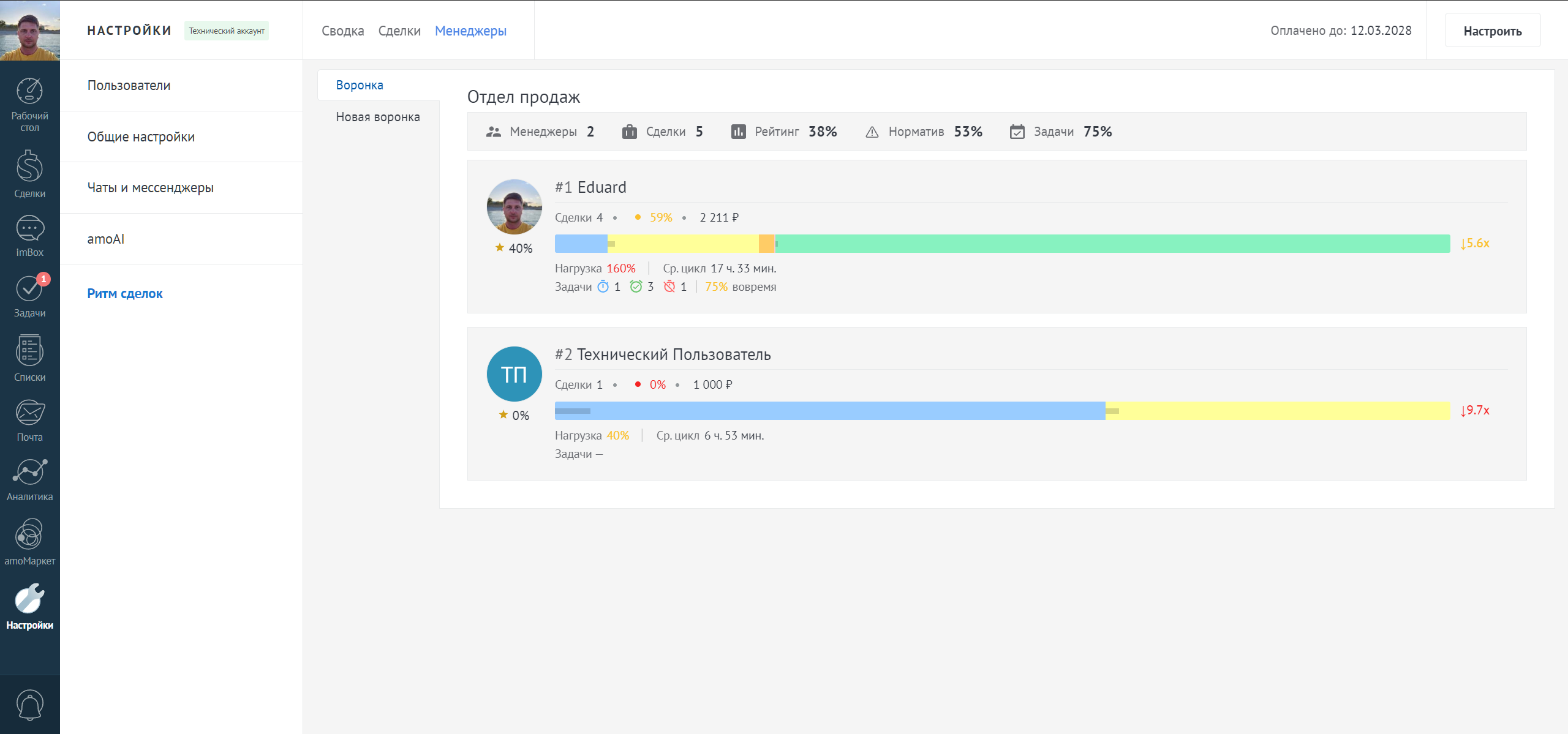 Ритм сделок интеграция с amoCRM/Kommo