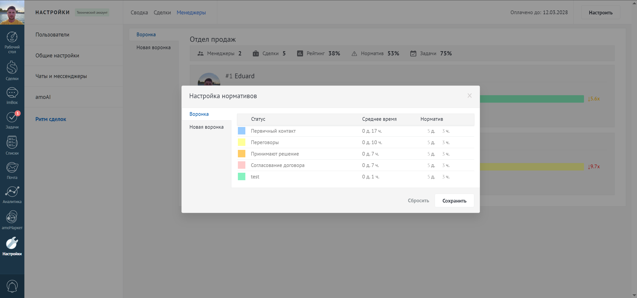 Ритм сделок интеграция с amoCRM/Kommo